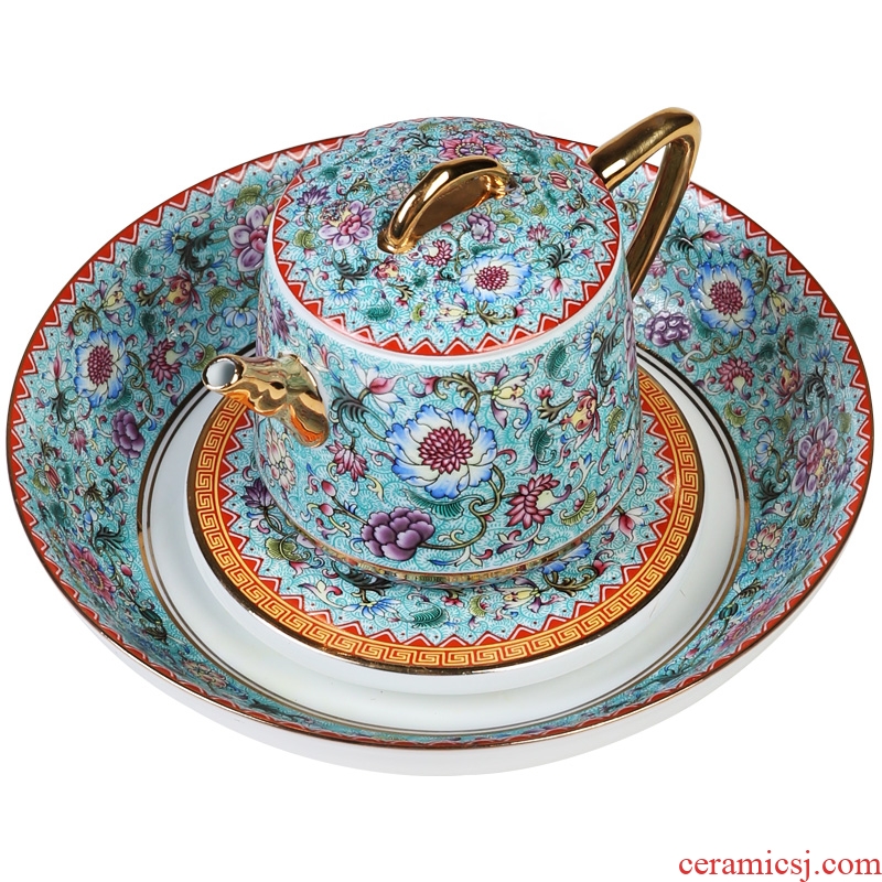 The Product colored enamel porcelain remit tureen pot bearing pad the teapot teacup saucer ceramic teapot household floral kung fu tea set