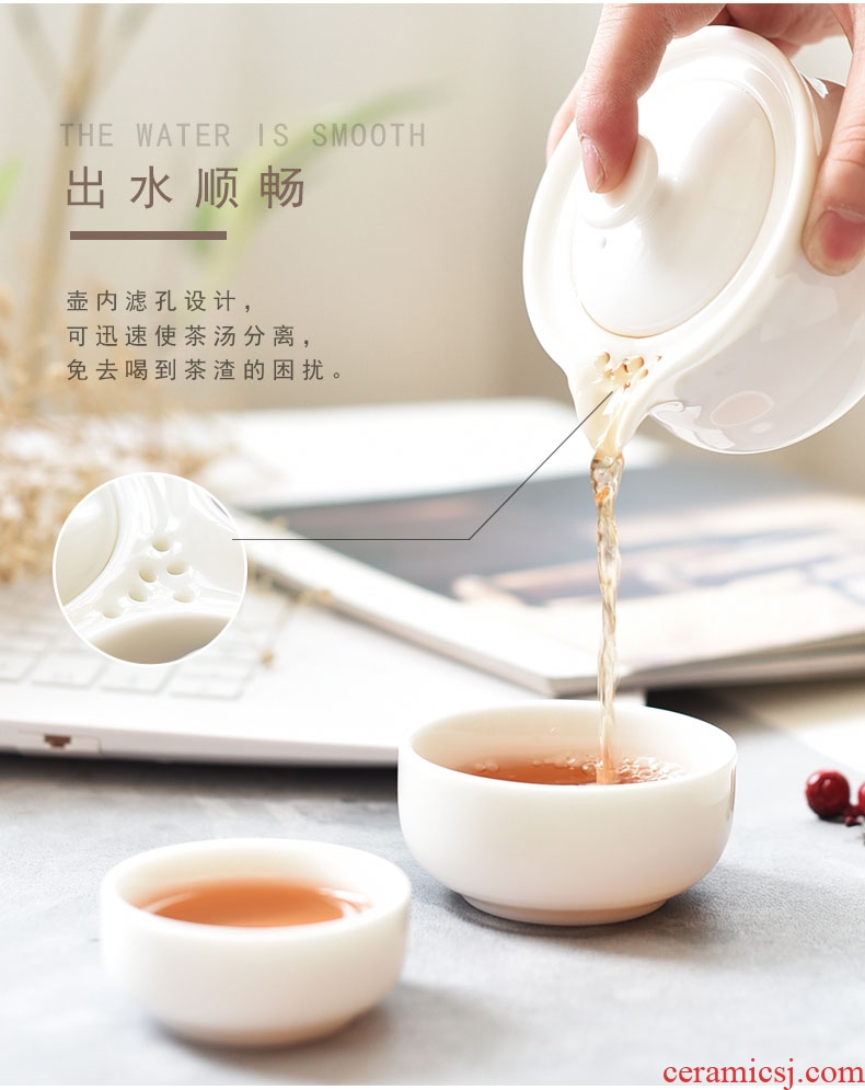 Tao fan dehua white porcelain ceramic crack cup a pot of two cups of portable travel kung fu tea set jade porcelain tureen