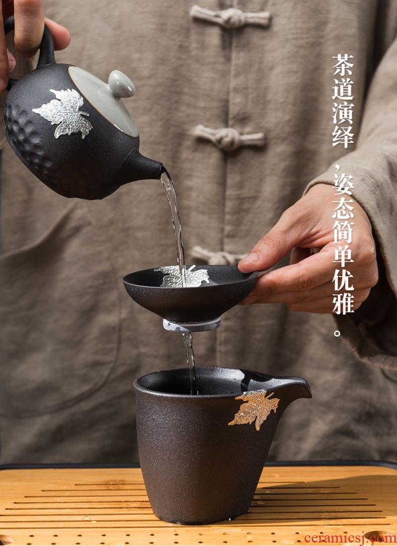 Passes on technique the up) of black tea ceramic filter kung fu tea net filter tin, maple leaf tea tea set spare parts