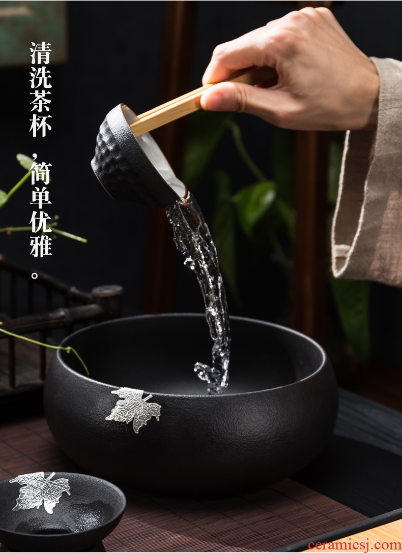 Japanese black pottery dross barrels of crude pottery tea water wash to large building ceramic kung fu tea cups water jar writing brush washer accessories