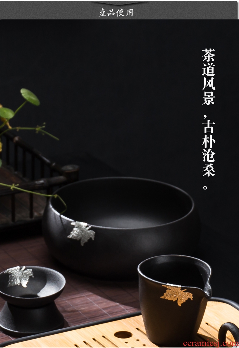 Japanese black pottery dross barrels of crude pottery tea water wash to large building ceramic kung fu tea cups water jar writing brush washer accessories