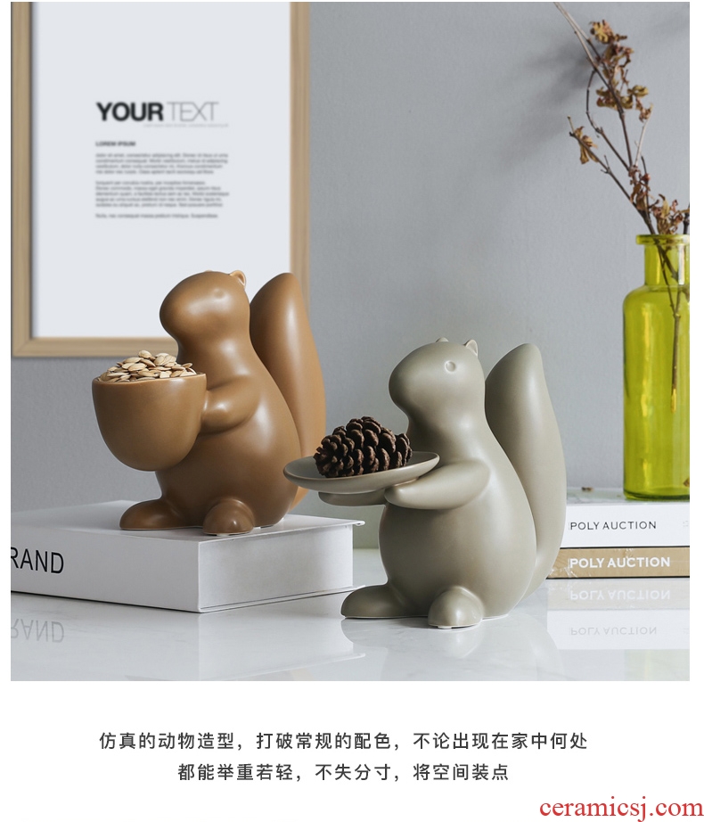 Nordic contracted household ceramics decoration modern creative tea table decorations squirrel dry fruit tray table furnishing articles