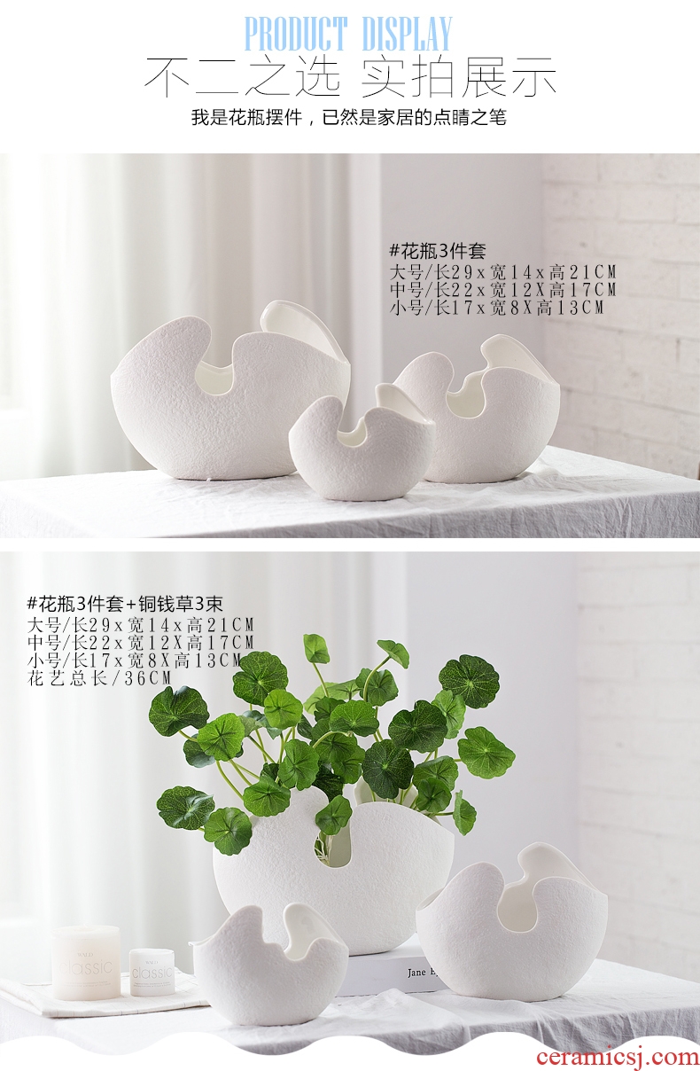 Nordic I and contracted white ceramic flower implement copper grass simulation the plants living room white ceramic decorative vase