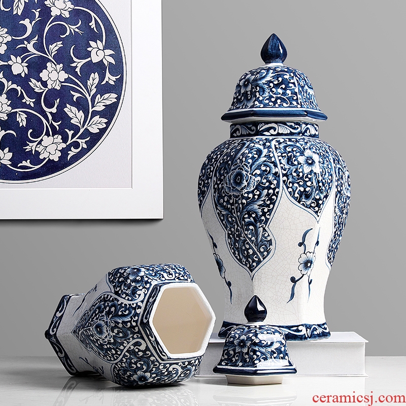 Jingdezhen ceramic storage tank is Chinese style household adornment ornament blue crackle glaze porcelain POTS