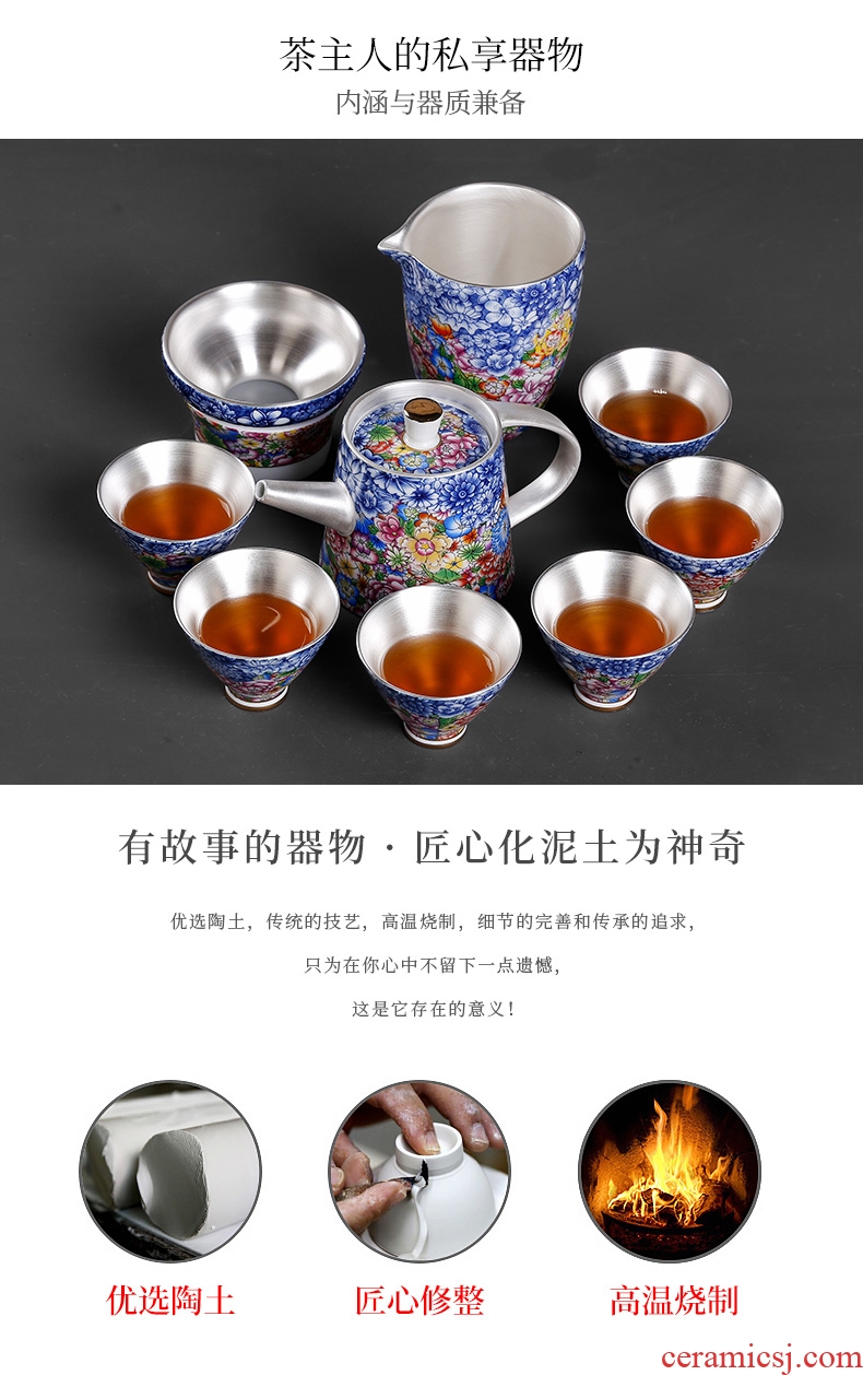 Kung fu tea tasted silver gilding silver suit home sitting room of I and contracted jingdezhen ceramic teapot teacup 6