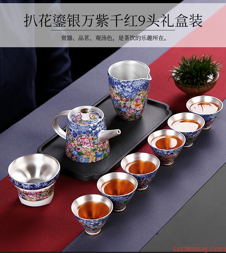 Kung fu tea tasted silver gilding silver suit home sitting room of I and contracted jingdezhen ceramic teapot teacup 6