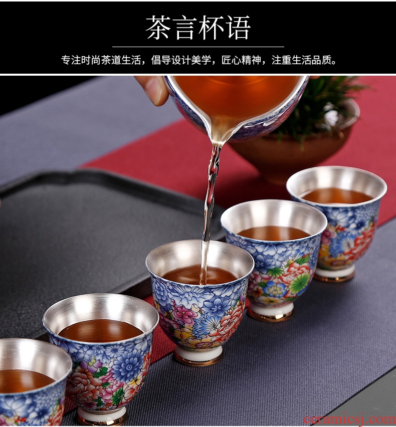 Kung fu tea tasted silver gilding silver suit home sitting room of I and contracted jingdezhen ceramic teapot teacup 6