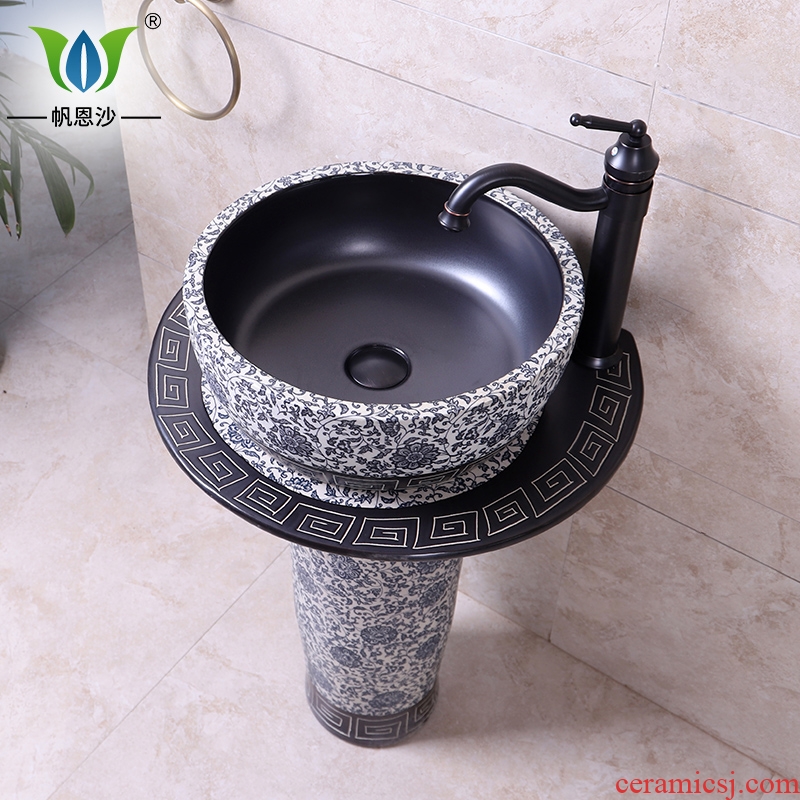 Sink basin integrated home floor ceramic creative pillar basin to wash a face to wash face basin contracted art