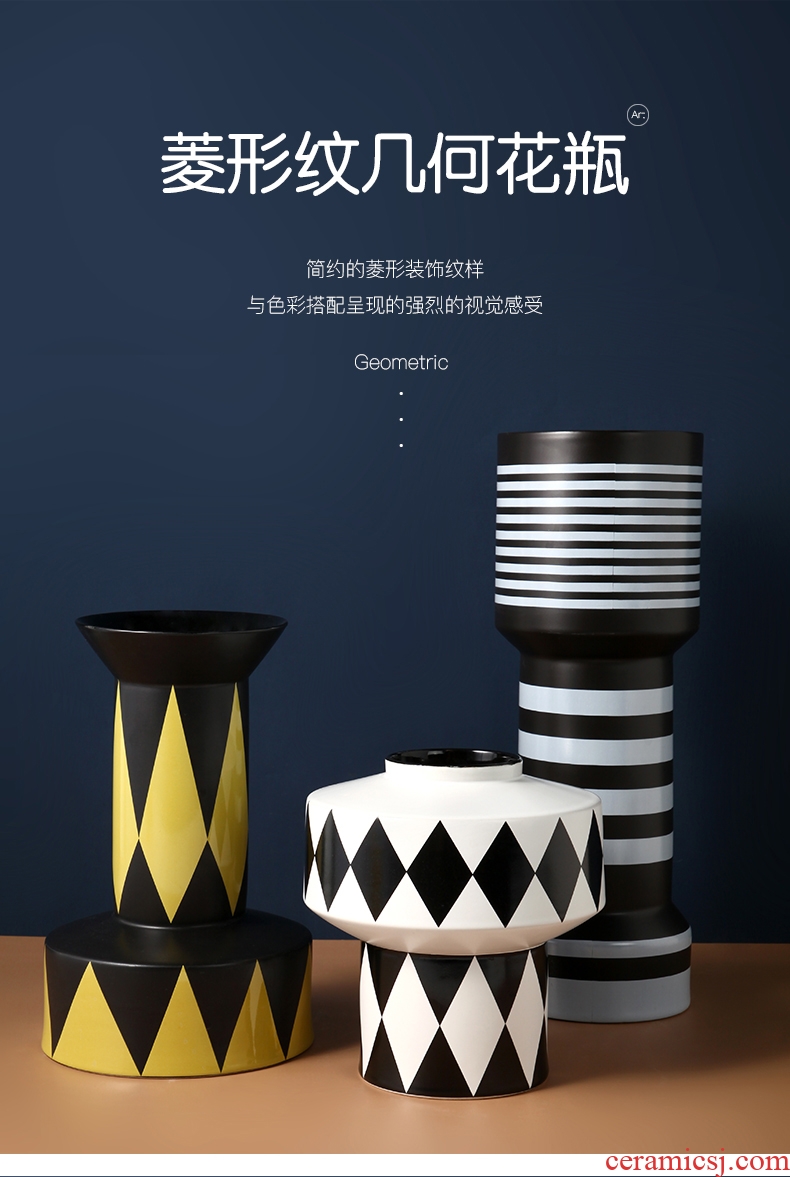 Nordic simple geometric art ceramic vase modern black and white stripes example room designer soft outfit decoration furnishing articles