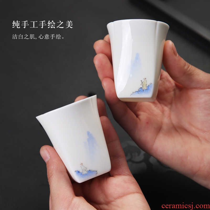 The Product white porcelain dehua porcelain porcelain remit kung fu tea set 6 cups of a complete set of household gift teapot hand - made of scenery