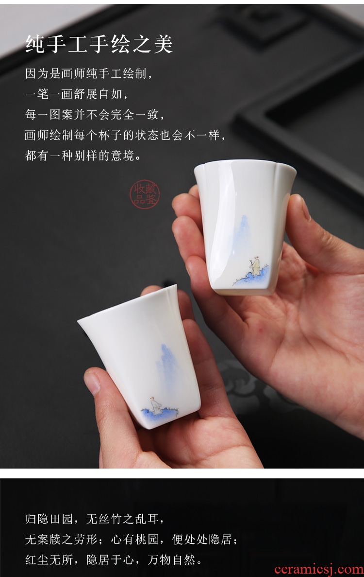 The Product white porcelain dehua porcelain porcelain remit kung fu tea set 6 cups of a complete set of household gift teapot hand - made of scenery