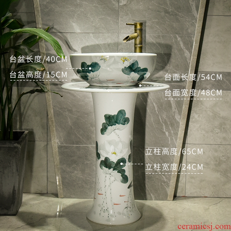 Chinese style column type lavatory floor ceramic lavabo hotel is suing garden pond retro white lotus