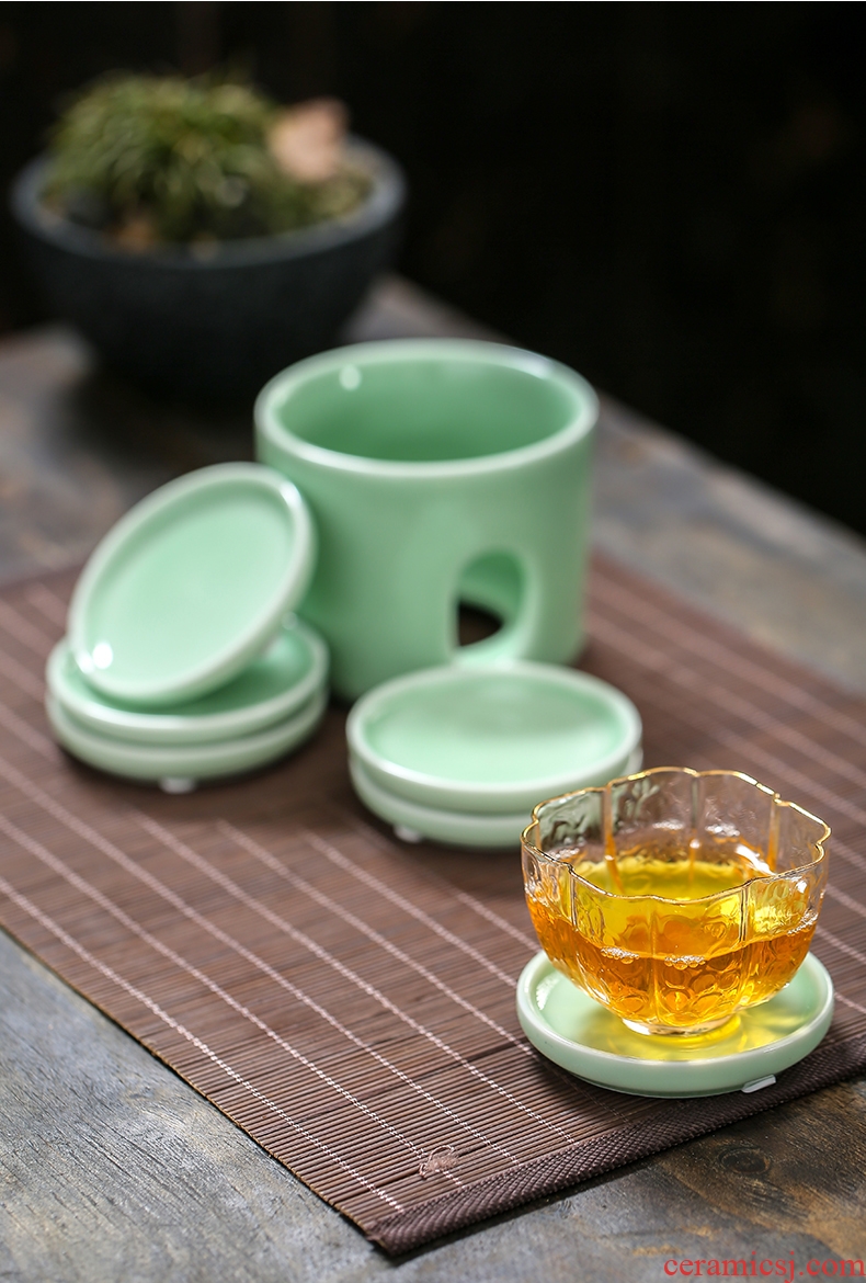 Joker 6 tablets celadon set of kung fu tea cup pad round tea saucer heat - resistant ceramic tea set tea accessories