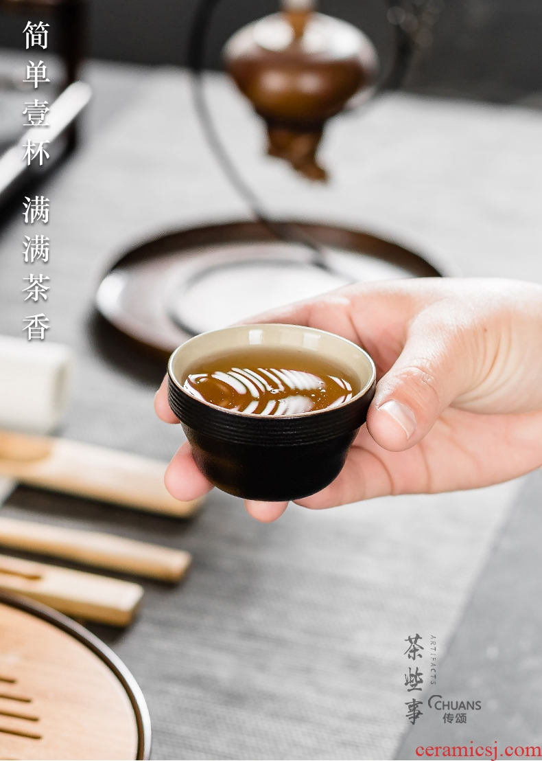 Famed travel outside the kung fu tea set portable BaoHu black pottery cup to crack a pot of 23 2 cups of 3 ceramic household