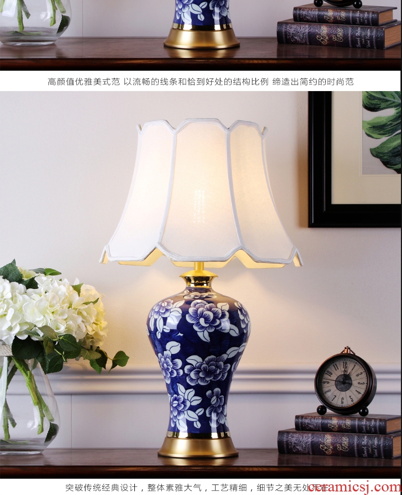 New Chinese style hand - made porcelain ceramic desk lamp large hotel villa clubhouse bedroom the head of a bed the sitting room porch decoration