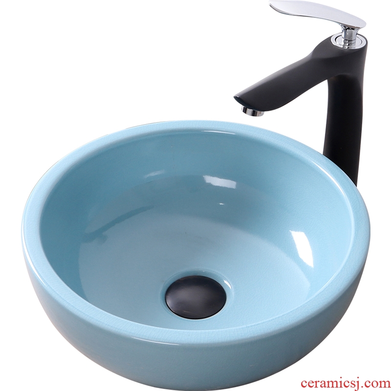 Ice crack thickening mini stage basin of small size 35 cm Nordic blue bathroom ceramic lavabo balcony birdbath