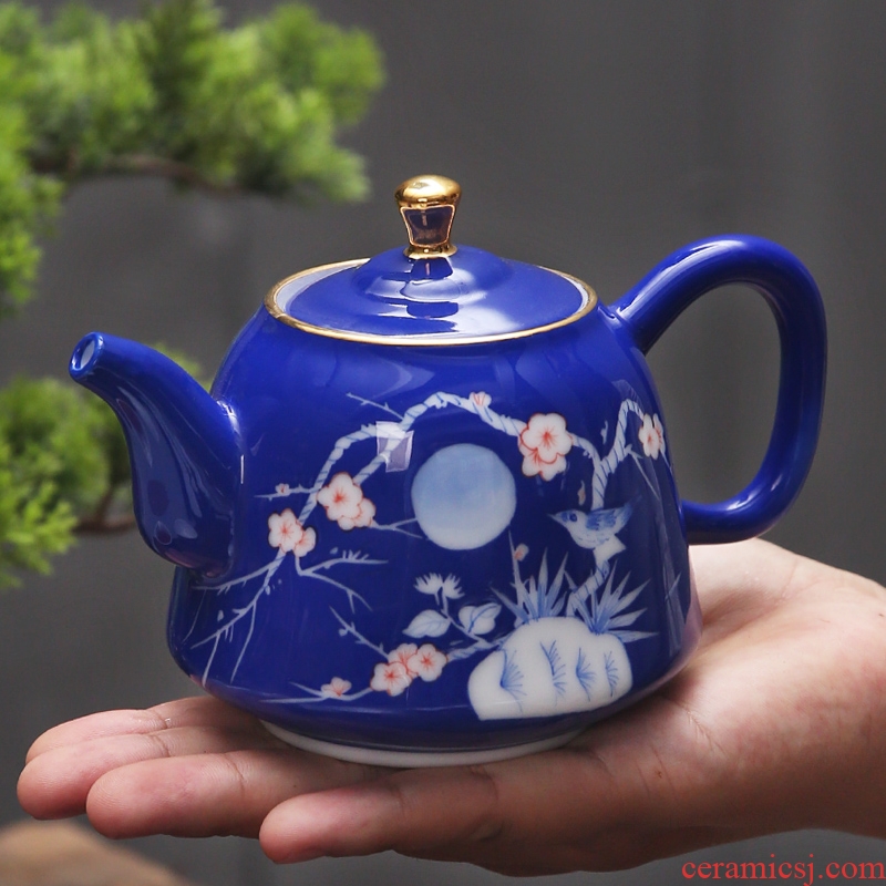 The Product under glaze color blue and white porcelain remit blue teapot pure manual hand - made home portable teapot ceramic kung fu tea set