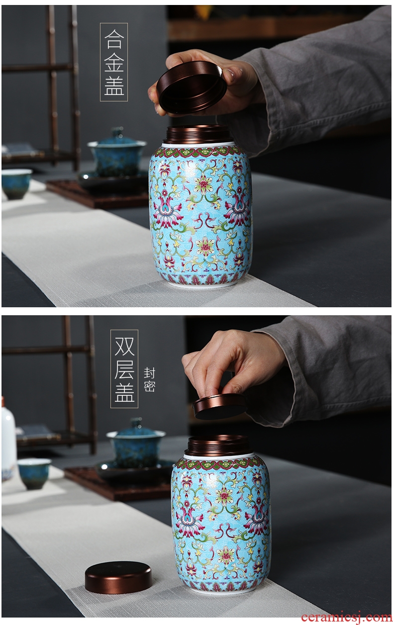 Auspicious edge enamel made ceramic tea pot metal cover seal tank storage medium, tea boxes