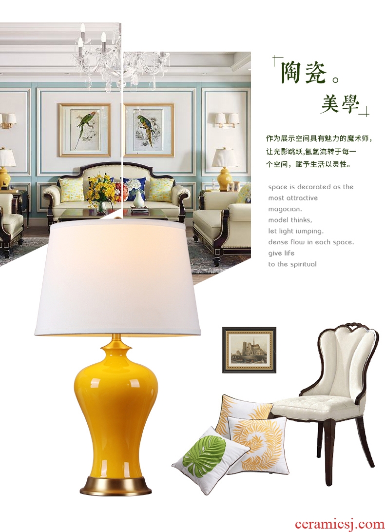 The New Chinese American desk lamp sitting room hotel lobby of bedroom the head of a bed chamber of jingdezhen ceramics full copper lamps and lanterns