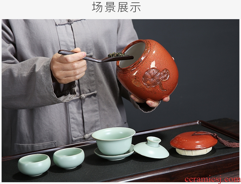 Auspicious margin thick clay ceramic tea caddy fixings seal pot moistureproof household large black tea hidden save POTS