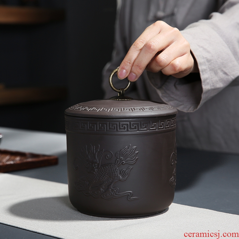 Auspicious edge tea pot of purple sand tea set tea box ceramic household seal tea pot large restoring ancient ways