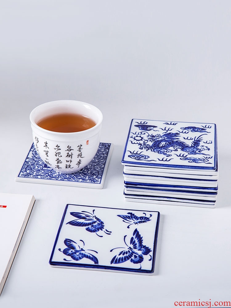 Coasters from jingdezhen ceramic plate of blue and white Chinese style restoring ancient ways coffee cup mat mat square insulating pad spare parts for the tea taking