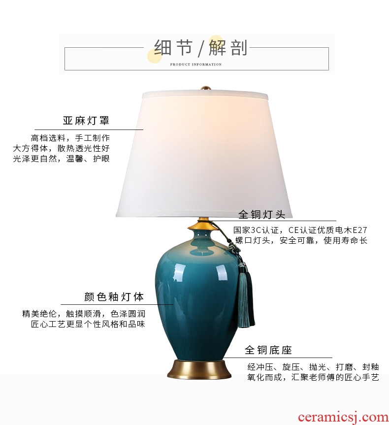 The New Chinese American club desk lamp bedroom the head of a bed the sitting room porch jingdezhen up ceramic villa hotel decoration