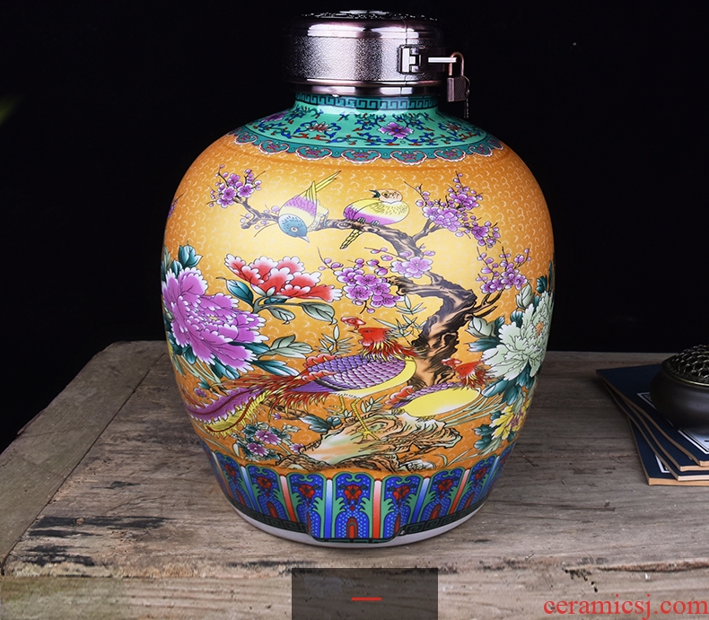 Jingdezhen ceramic jars home 10 jins hip archaize colored enamel mercifully it 20 jins of Chinese seal wine jar