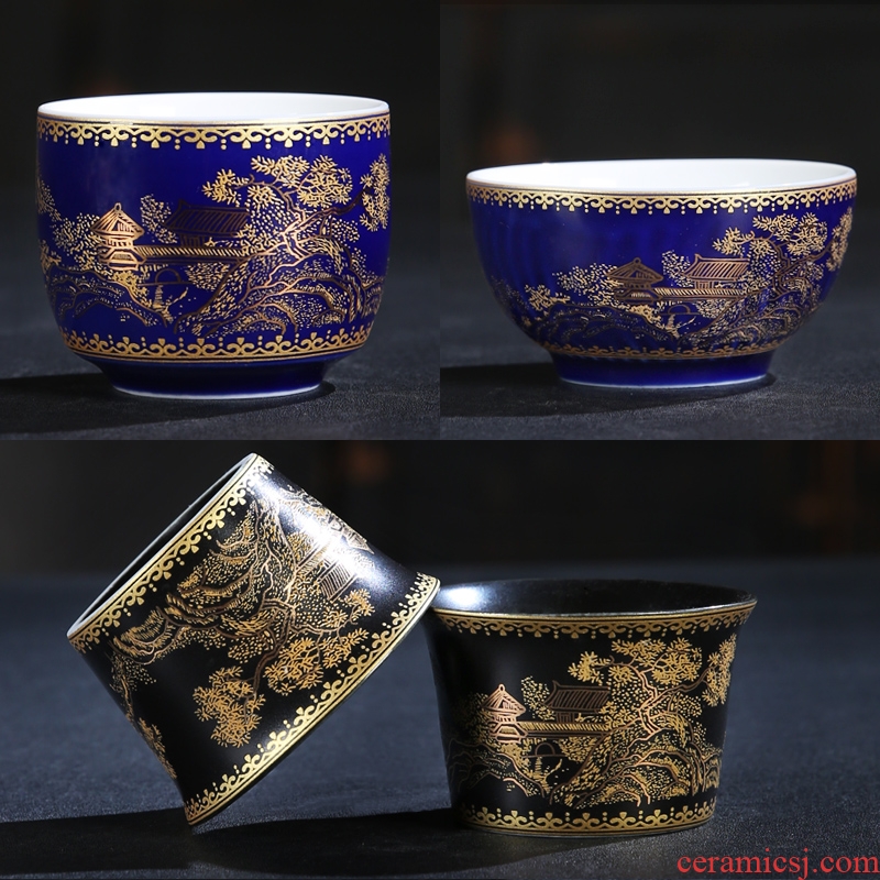 The Product China hui ji blue glaze heavy paint cup single CPU kung fu master cup jingdezhen ceramic sample tea cup, the blue