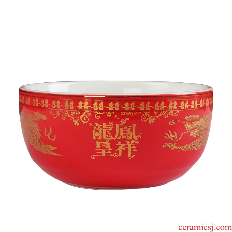 Package mail festive wedding ceramic bowl chopsticks set tableware reply question red bowl bowl wedding gift set to use