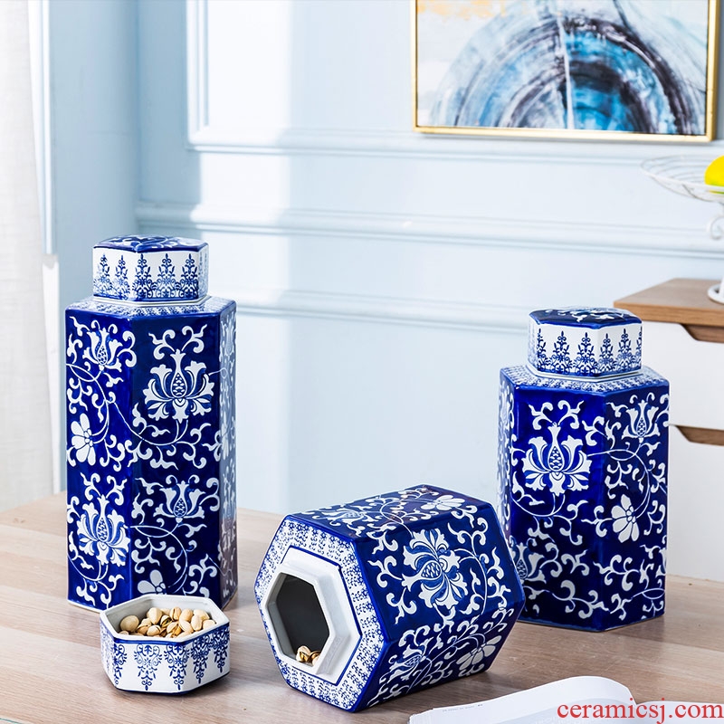 Blue and white porcelain jar with cover jingdezhen ceramics home furnishing articles household large storage tank sitting room adornment