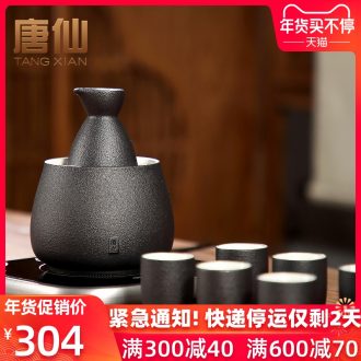 Wine Tang Xianwen suit glass burned hip flask household insulation base hip flask glass ceramic hot Wine yellow rice Wine
