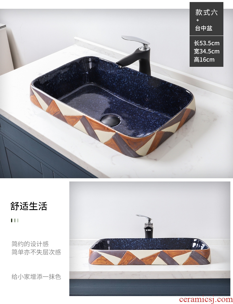 Taichung basin half embedded oblong and Mosaic lavabo household ceramics semi basin bathroom basin to single matte enrolled