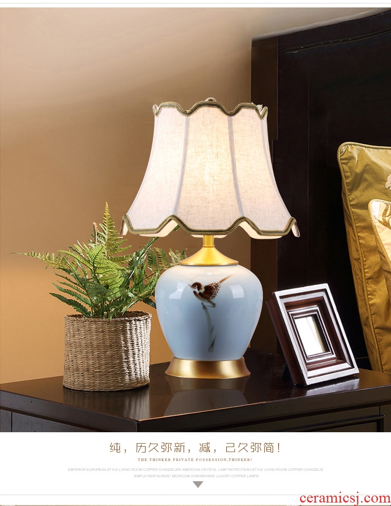 New Chinese style ceramic desk lamp sitting room villa decoration place of bedroom the head of a bed full of copper lamps and lanterns Chinese wind restoring ancient ways is sweet