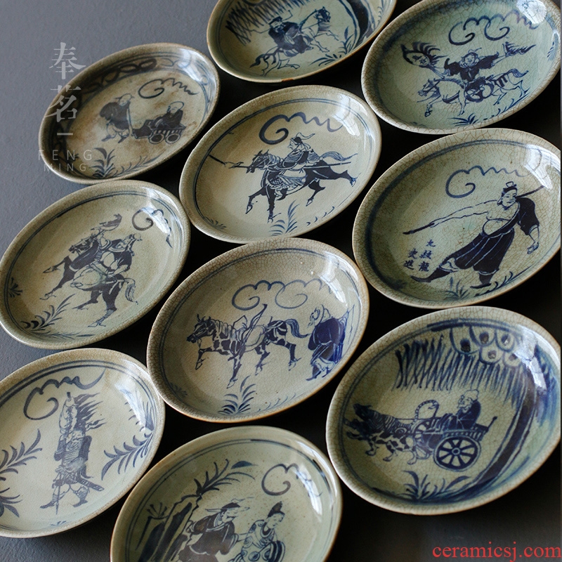 Open the slice serve tea daming QingHuaPan antique porcelain pure manual painting furnishing articles of jingdezhen ceramic pot bearing collection