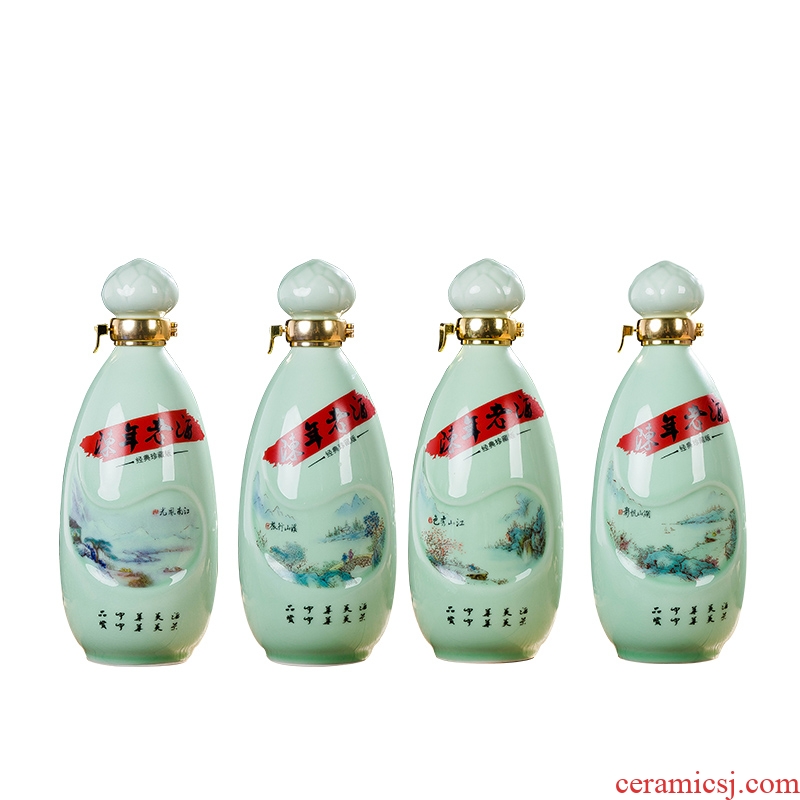 Empty wine bottle 1 catty jingdezhen ceramic bottle wine jar creative wine liquor bottle decoration a catty celadon box