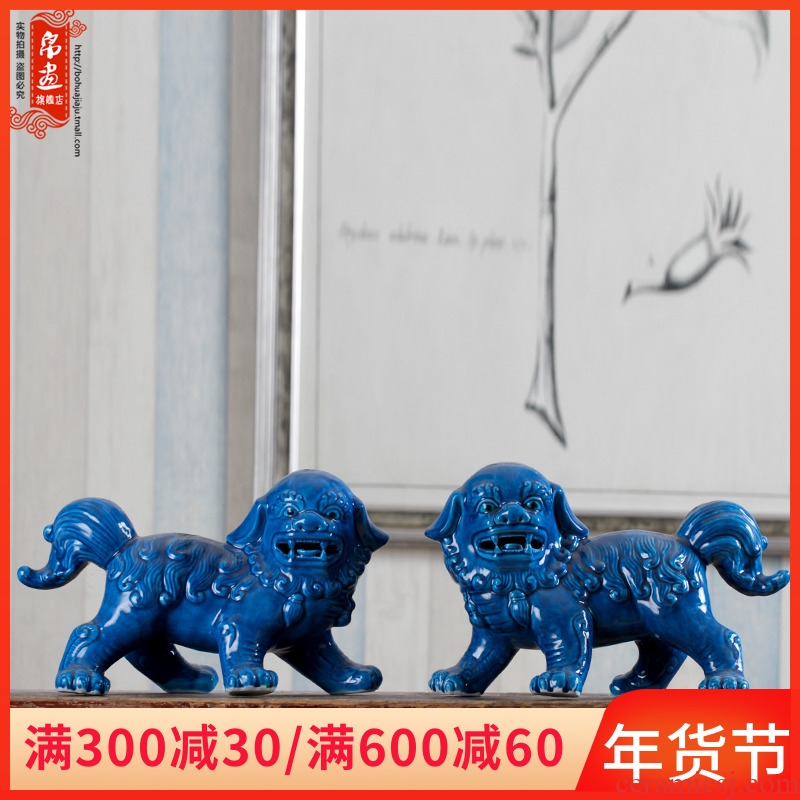 Jingdezhen ceramic lion furnishing articles Chinese style household soft adornment town curtilage sitting room study arts and crafts porcelain lion a pair