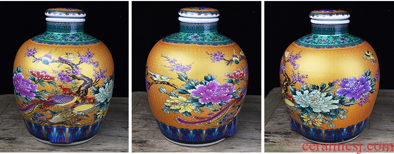 Jingdezhen ceramic jars home 10 jins hip archaize colored enamel mercifully it 20 jins of Chinese seal wine jar