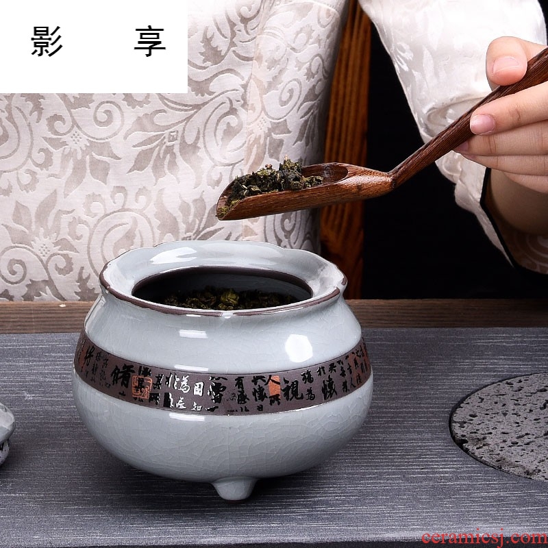 Shadow enjoy ceramic tea pot kung fu tea set suit household elder brother up with sealing tank storage jar tea packing box of HF