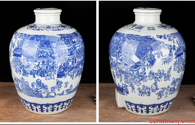 Jingdezhen blue and white wine VAT archaize ceramic jars seal 10 jins home outfit jar 50 pounds empty beer as cans