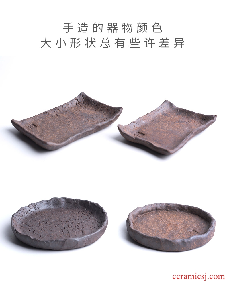 Tao fan creative checking coarse pottery cup mat zen ceramic teacup pad insulation saucer kung fu tea tea accessories