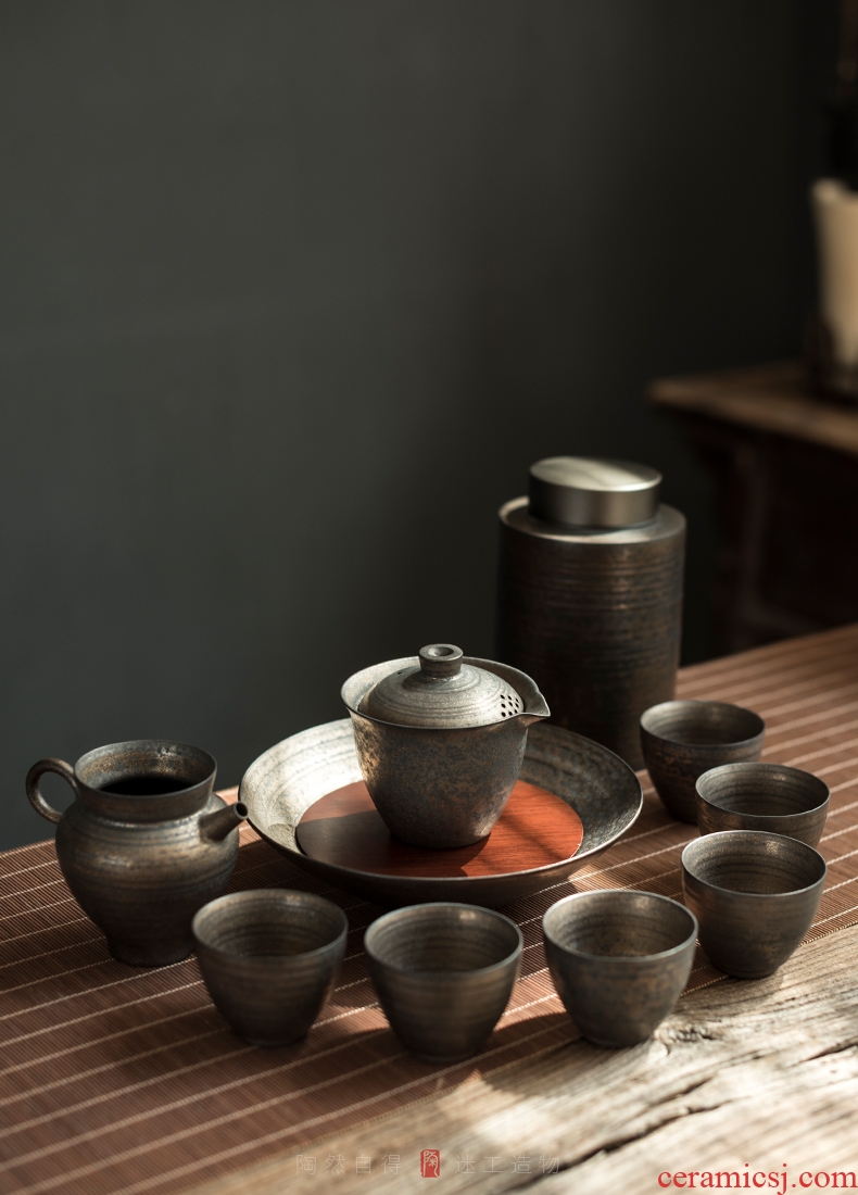 Tao fan manual fine gold teapot creative Japanese household ceramics hand grasp pot of archaize kung fu tea set accessories large tureen