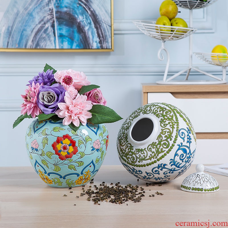 Jingdezhen ceramic storage tank household soft adornment with cover large receive a jar of new Chinese style originality vase furnishing articles