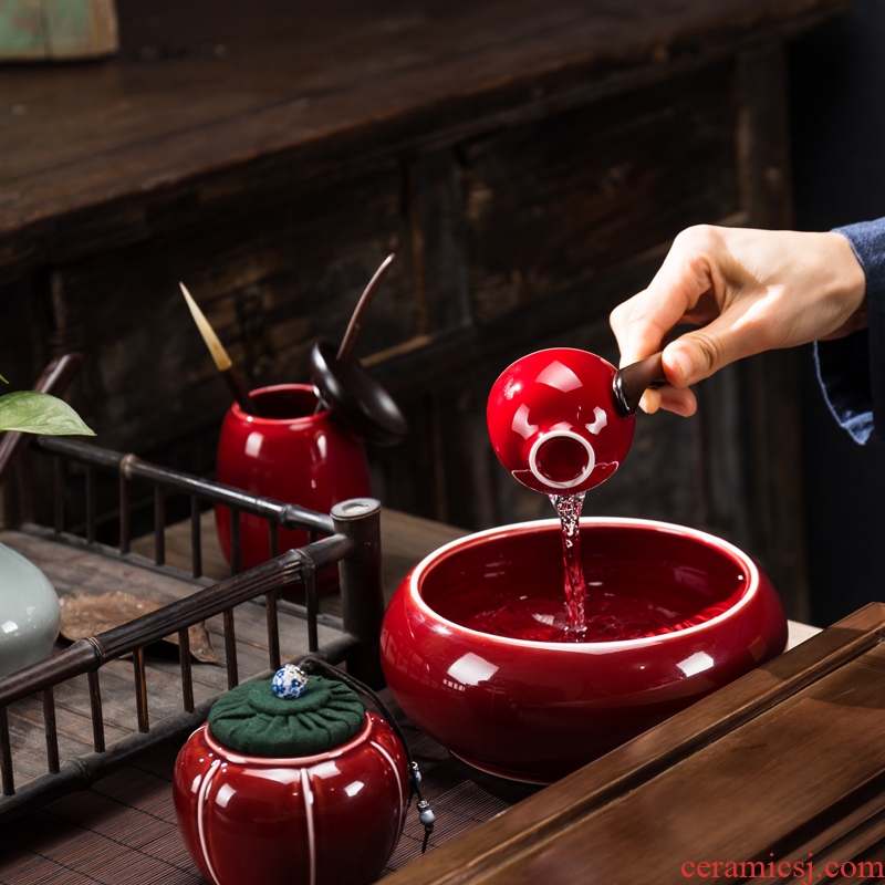Red porcelain ceramic Chinese kung fu tea set tea tray was the home side teapot tea sitting room tea tureen tea cups