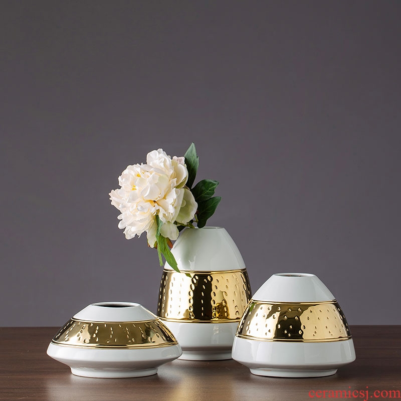 Jingdezhen ceramic vase furnishing articles gold - plated European - style simulation home sitting room decorates porch TV ark, flower arranging flowers