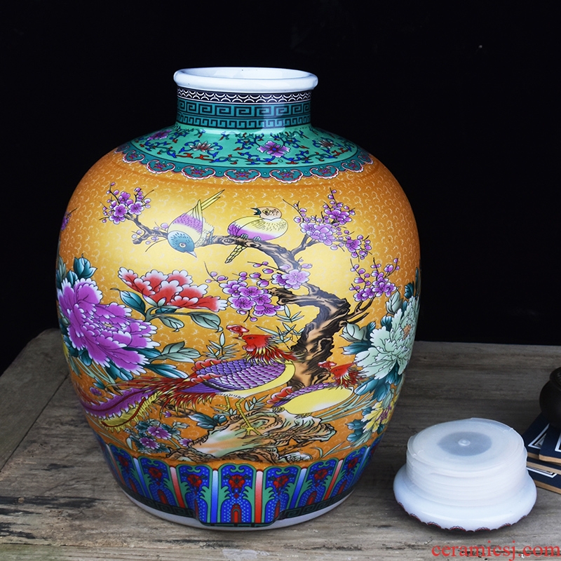 Jingdezhen ceramic jars home 10 jins hip archaize colored enamel mercifully it 20 jins of Chinese seal wine jar