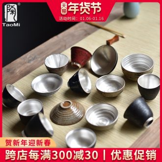 Tao fan coppering. As silver sample tea cup ceramic kung fu tea cups coarse pottery master cup silver cup 999 silver hand up