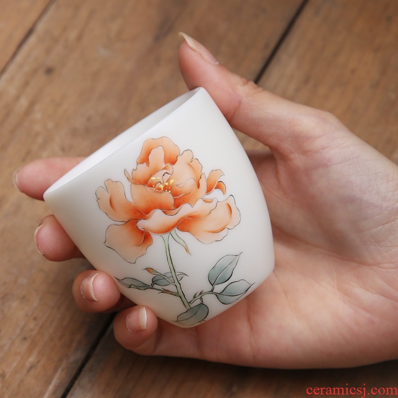 The Product porcelain sink suet jade white porcelain cup single CPU kung fu tea master cup manual hand - made ceramic sample tea cup of tea