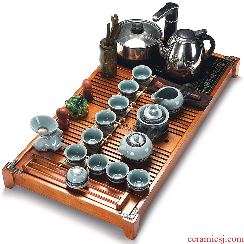 Quiet life purple sand tea set household contracted and I tea table of pottery and porcelain of a complete set of kung fu solid wood tea tray