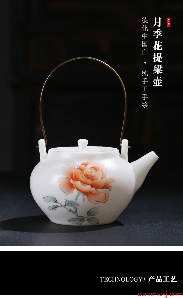 The Product porcelain sink white porcelain teapot Chinese rose girder suet jade teapot ceramic famille rose kung fu tea pot